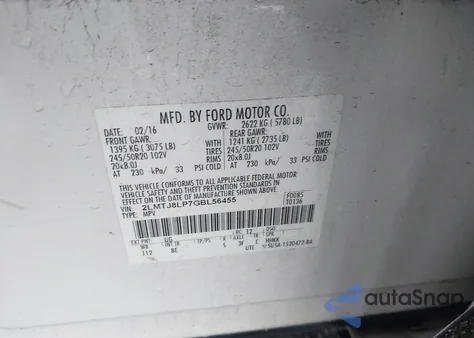 2016 Lincoln Mkx Reserve из США, поврежденный, VIN 2LMTJ8LP7GBL56455